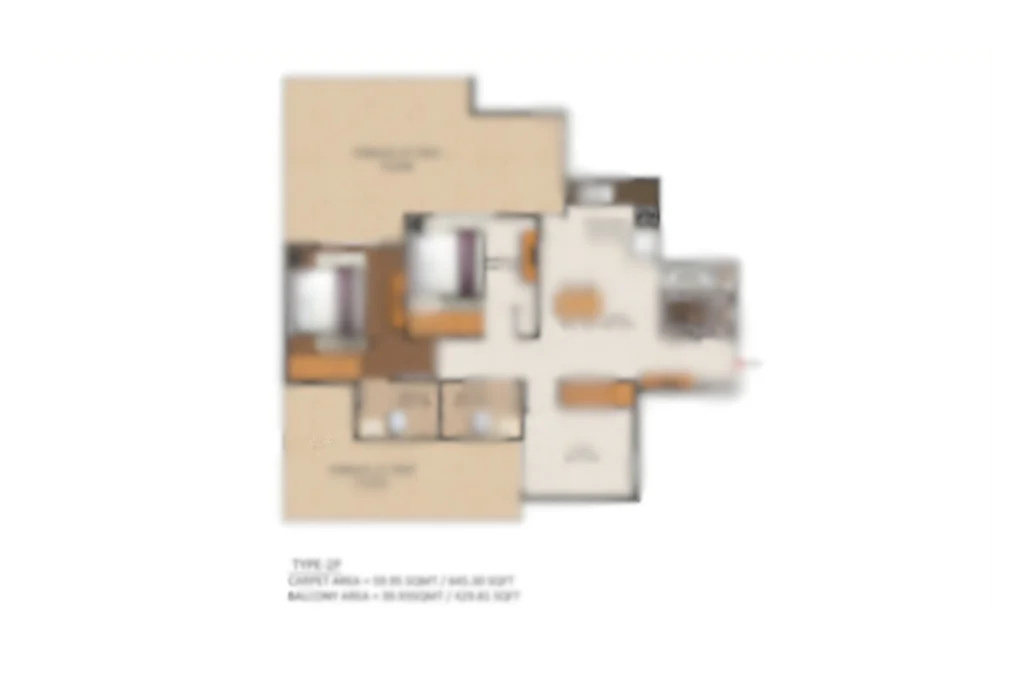 3 BHK + Utility Type 1 floor plan, Ganga Nine Zero